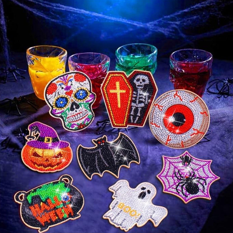 Halloween Pop-Muster Diamond Painting Untersetzer 8Pcs