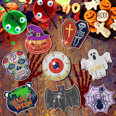 Halloween Pop-Muster Diamond Painting Untersetzer 8Pcs