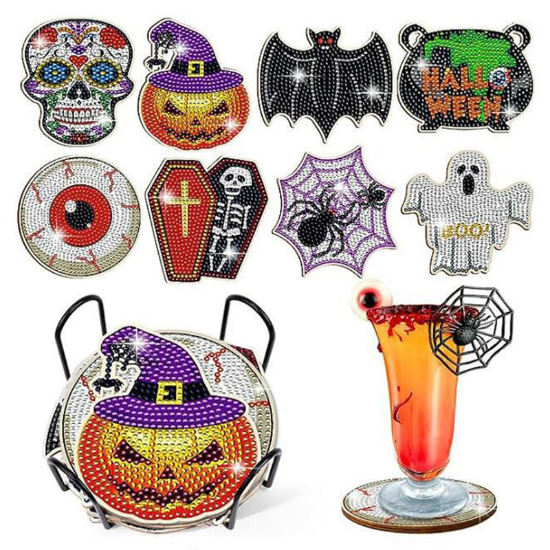 Halloween Pop-Muster Diamond Painting Untersetzer 8Pcs