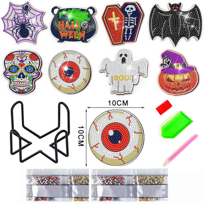 Halloween Pop-Muster Diamond Painting Untersetzer 8Pcs