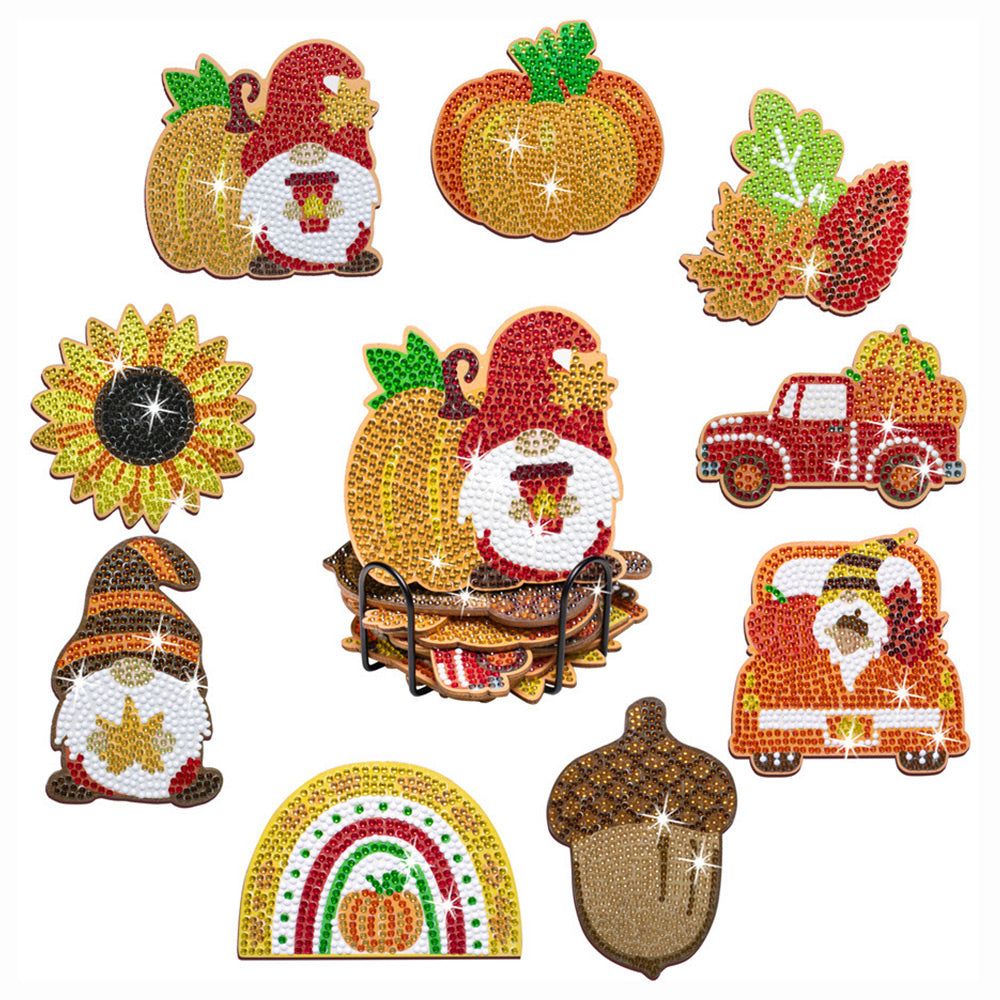 Herbst Zwerg Diamond Painting Untersetzer 9Pcs