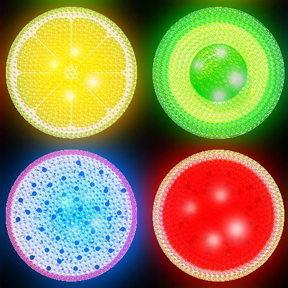 4Stück Sommer Früchte (mit Licht) Diamond Painting Untersetzer