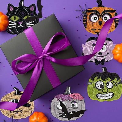 Halloween Kürbis Diamond Painting Untersetzer 8Pcs