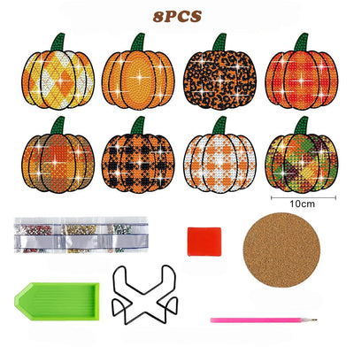 Halloween Kürbis Diamond Painting Untersetzer 8Pcs