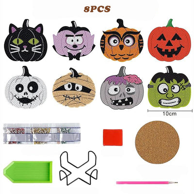 Halloween Kürbis Diamond Painting Untersetzer 8Pcs