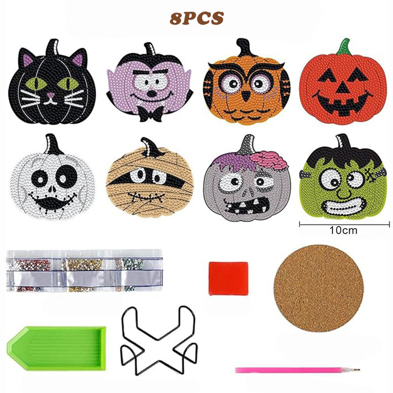 Halloween Kürbis Diamond Painting Untersetzer 8Pcs