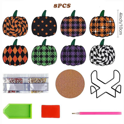 Halloween Kürbis Diamond Painting Untersetzer 8Pcs