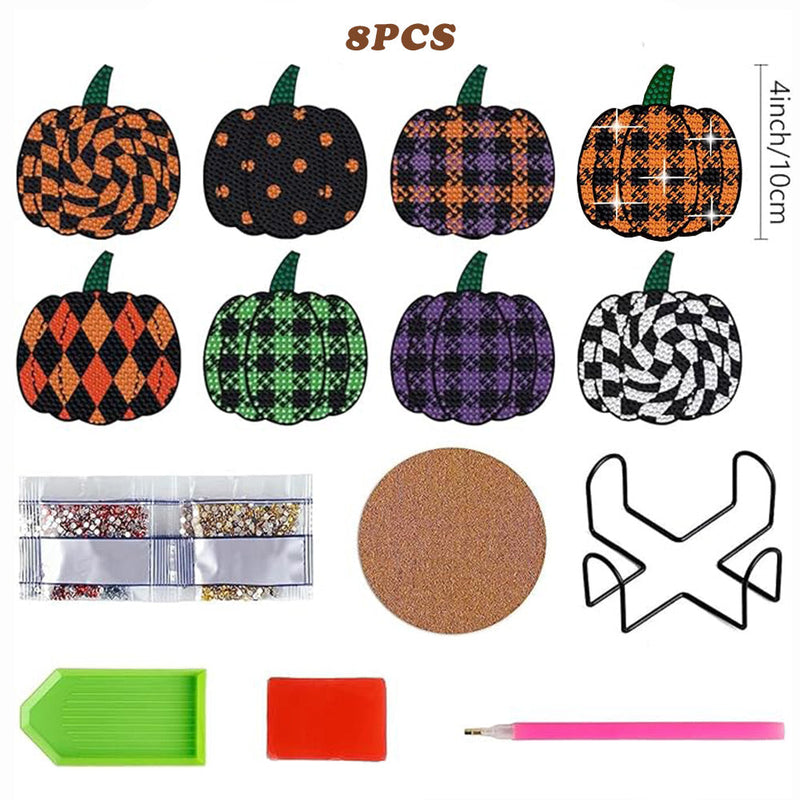 Halloween Kürbis Diamond Painting Untersetzer 8Pcs