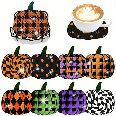 Halloween Kürbis Diamond Painting Untersetzer 8Pcs