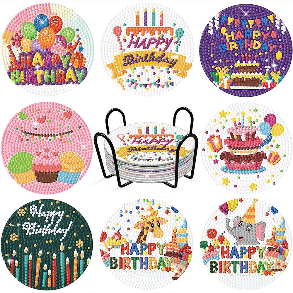 8Stück Glückwunsch zum Geburtstag Diamond Painting Untersetzer