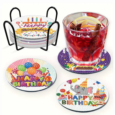 Glückwunsch zum Geburtstag Diamond Painting Untersetzer 8Pcs