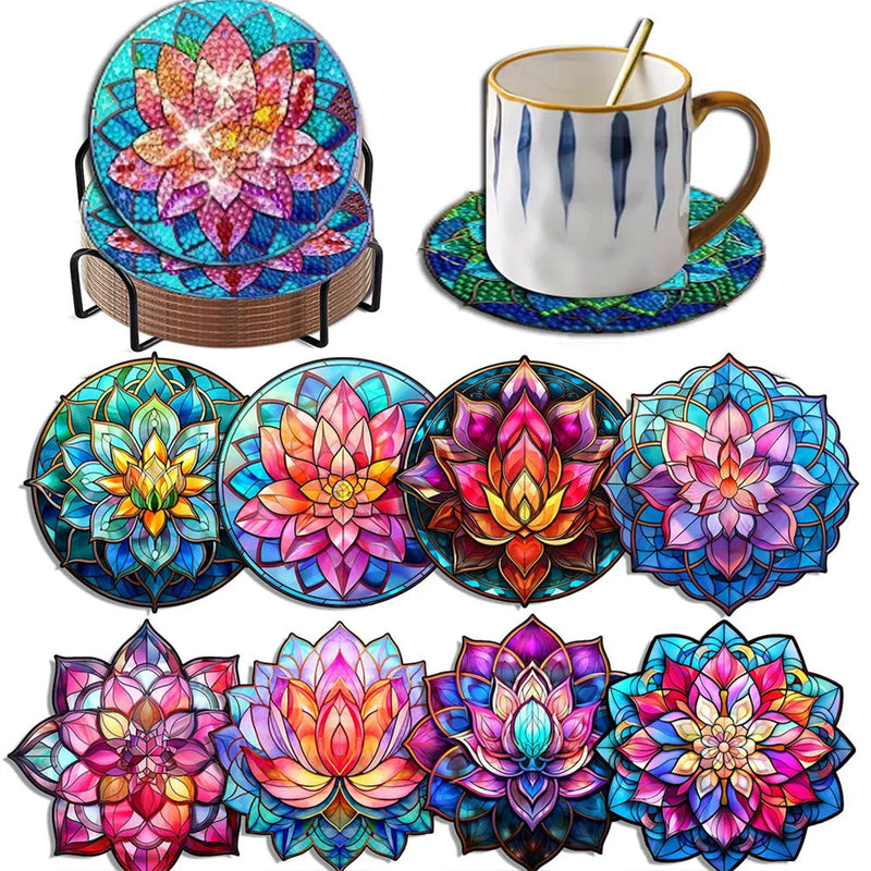 Bunter Lotus Diamond Painting Untersetzer 8Pcs