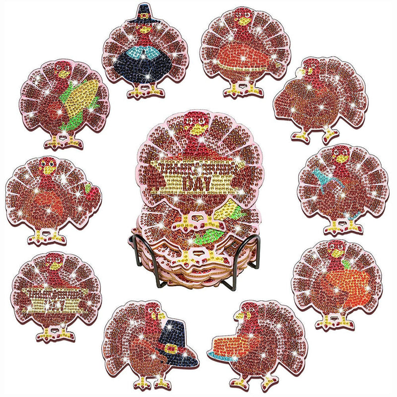 10Stück Thanksgiving-Tag Diamond Painting Untersetzer