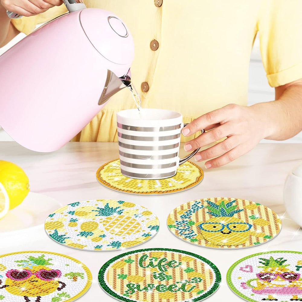 8Stück Sommer Ananas Diamond Painting Untersetzer