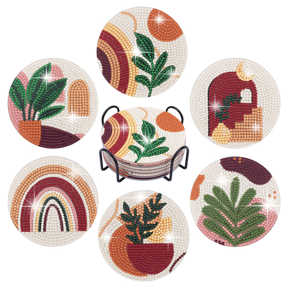 6Stück Tropische Pflanzenblätter Diamond Painting Untersetzer