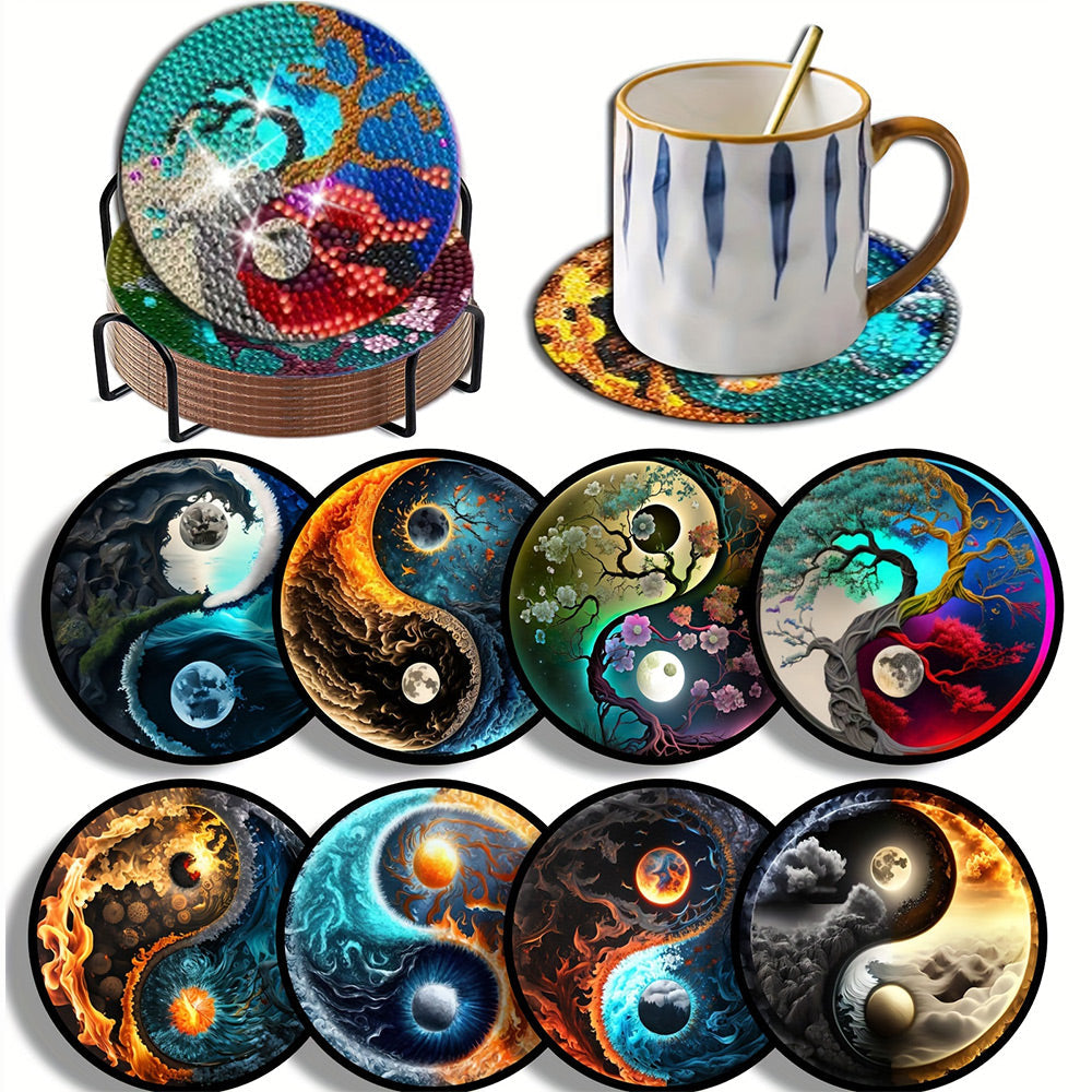 8Stück Mysteriöses Tai-Chi Yin-und-Yang Diamond Painting Untersetzer