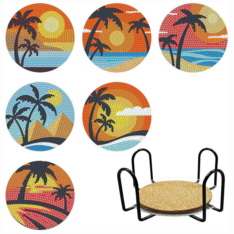 Kokosnussbäume und Meer Diamond Painting Untersetzer 6/8Pcs