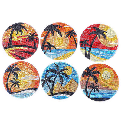 Kokosnussbäume und Meer Diamond Painting Untersetzer 6/8Pcs