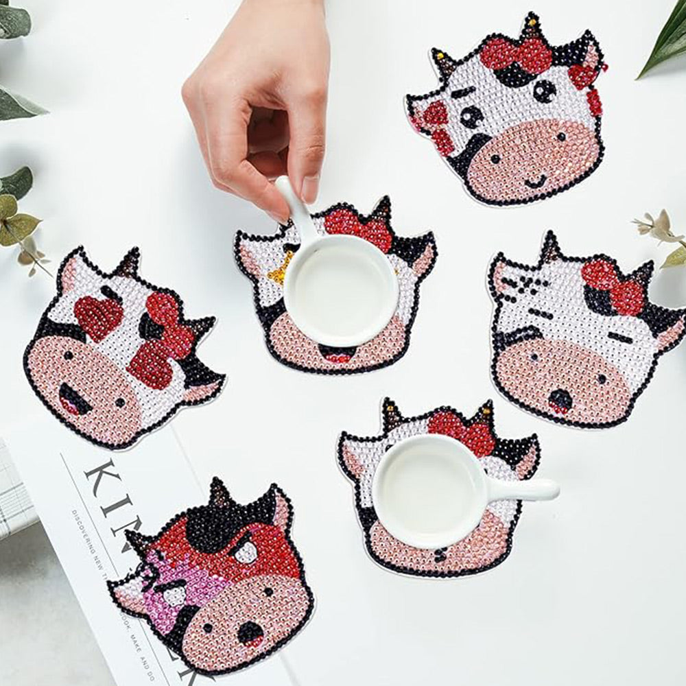 DIY Diamant-Malerei Untersetzer Set – 8 Stück, Motive: Kuh & Sonnenblumen, Bastelset Für Erwachsene & Anfänger
