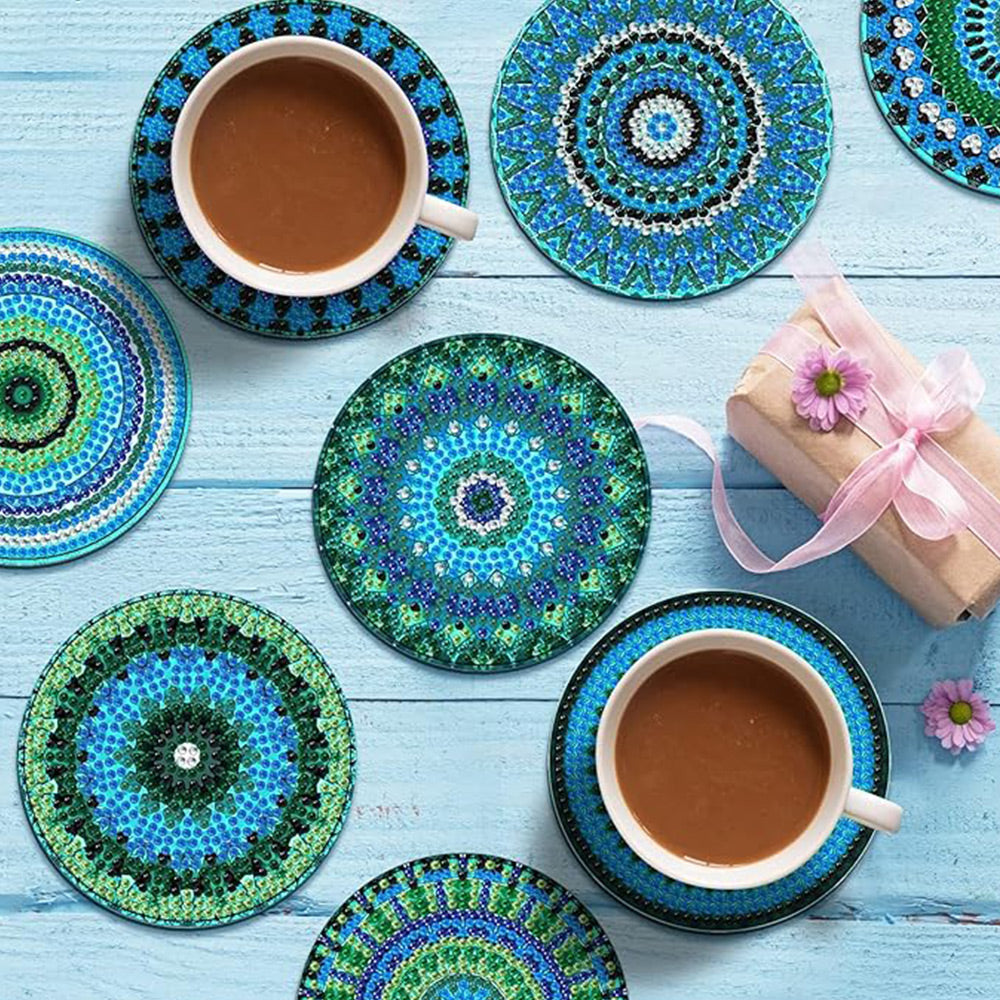 8Stück Grünes Mandala Diamond Painting Untersetzer