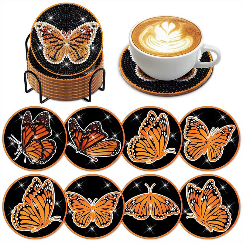 Orange Schmetterling Diamond Painting Untersetzer 8Pcs