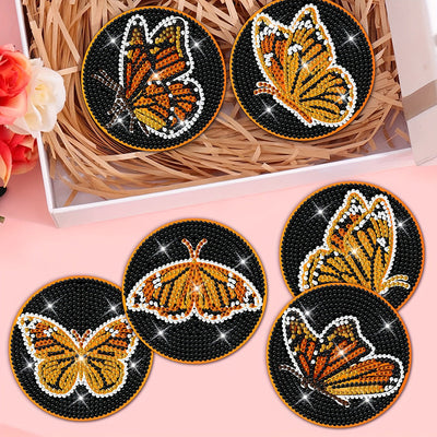 Orange Schmetterling Diamond Painting Untersetzer 8Pcs