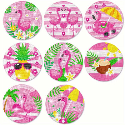 Rosa Flamingo Diamond Painting Untersetzer 8Pcs