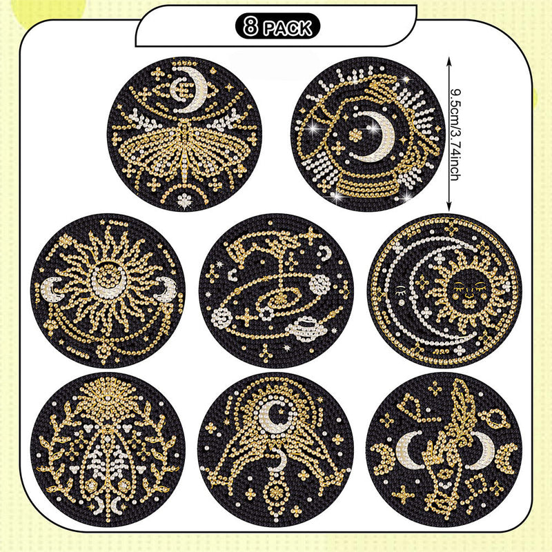 Mysteriöse Mond und Sonne Diamond Painting Untersetzer 8Pcs