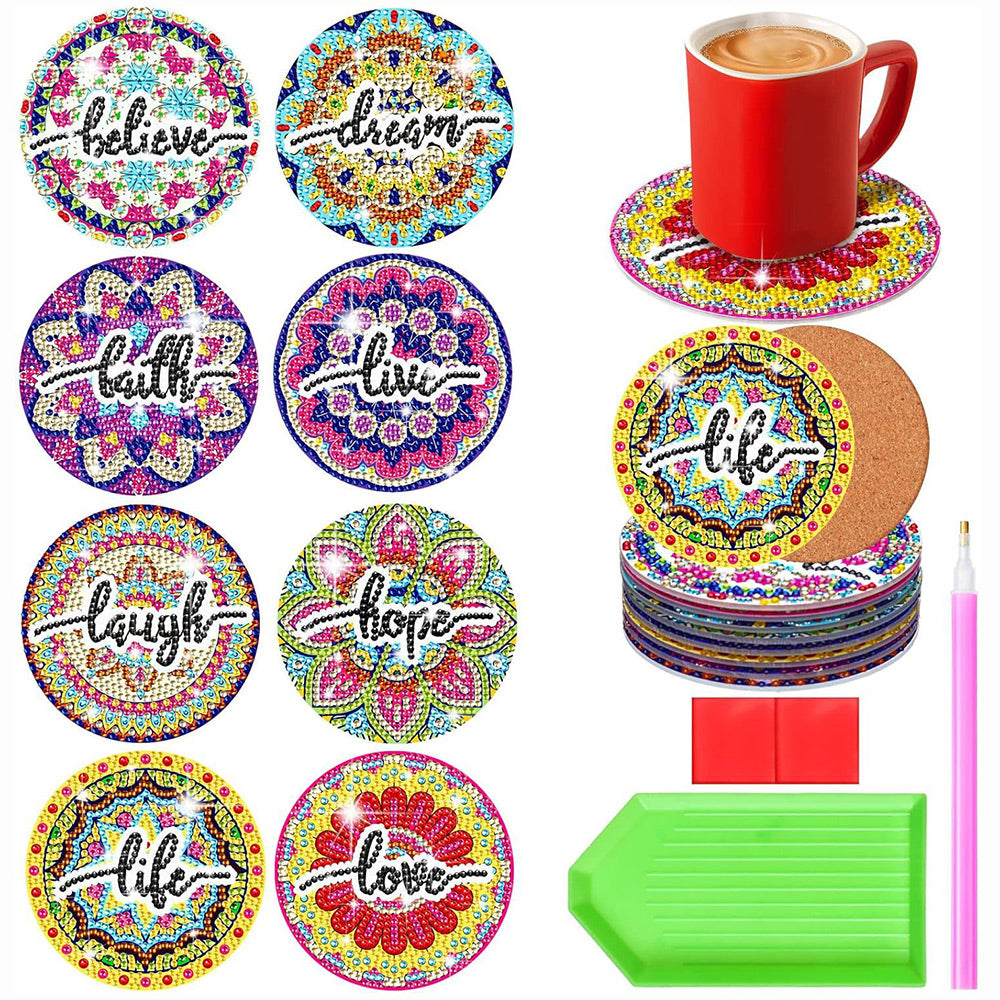 8Stück Blumen Text Diamond Painting Untersetzer