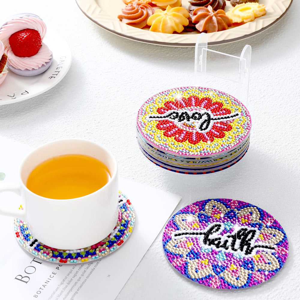 8Stück Blumen Text Diamond Painting Untersetzer