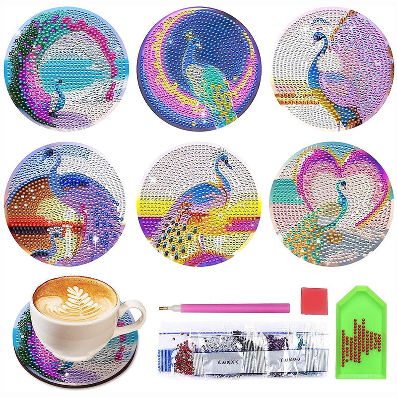 Pfau Diamond Painting Untersetzer 6Pcs