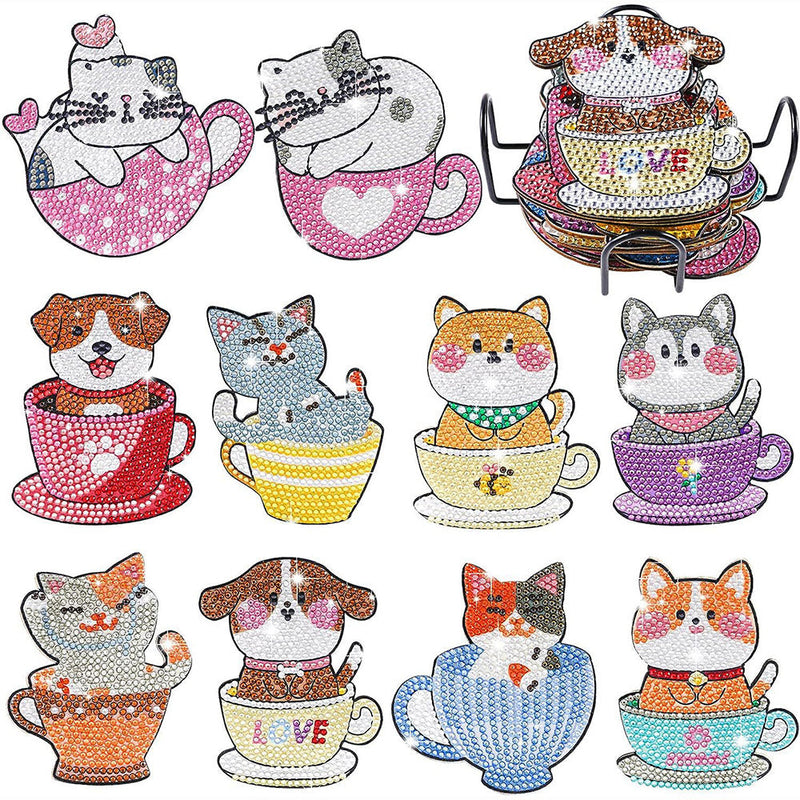 Süße Tasse-Katze Diamond Painting Untersetzer 10Pcs