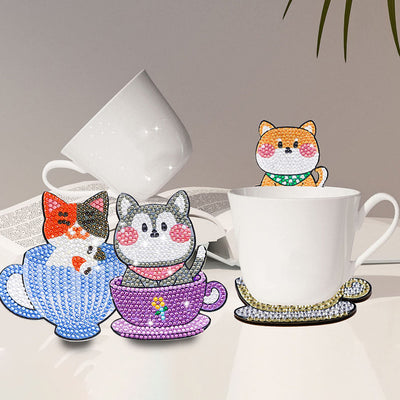 Süße Tasse-Katze Diamond Painting Untersetzer 10Pcs