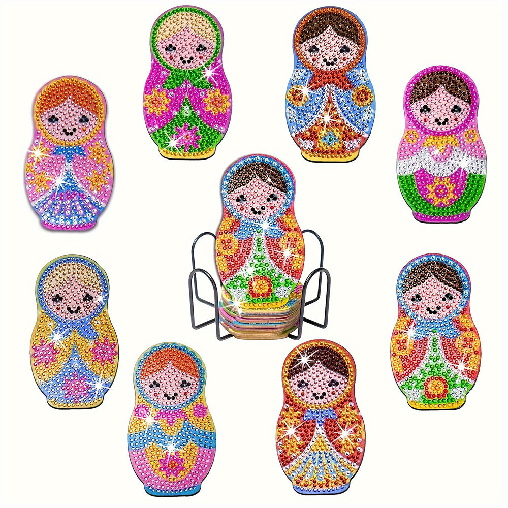 8Stück Matroschka Puppen Diamond Painting Untersetzer