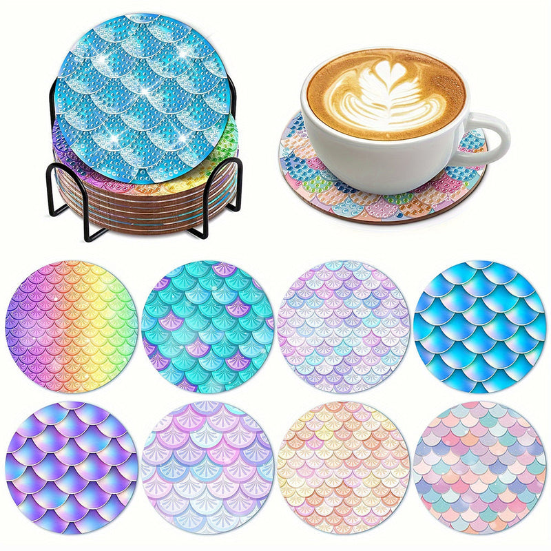 Bunte Schuppen Diamond Painting Untersetzer 8Pcs