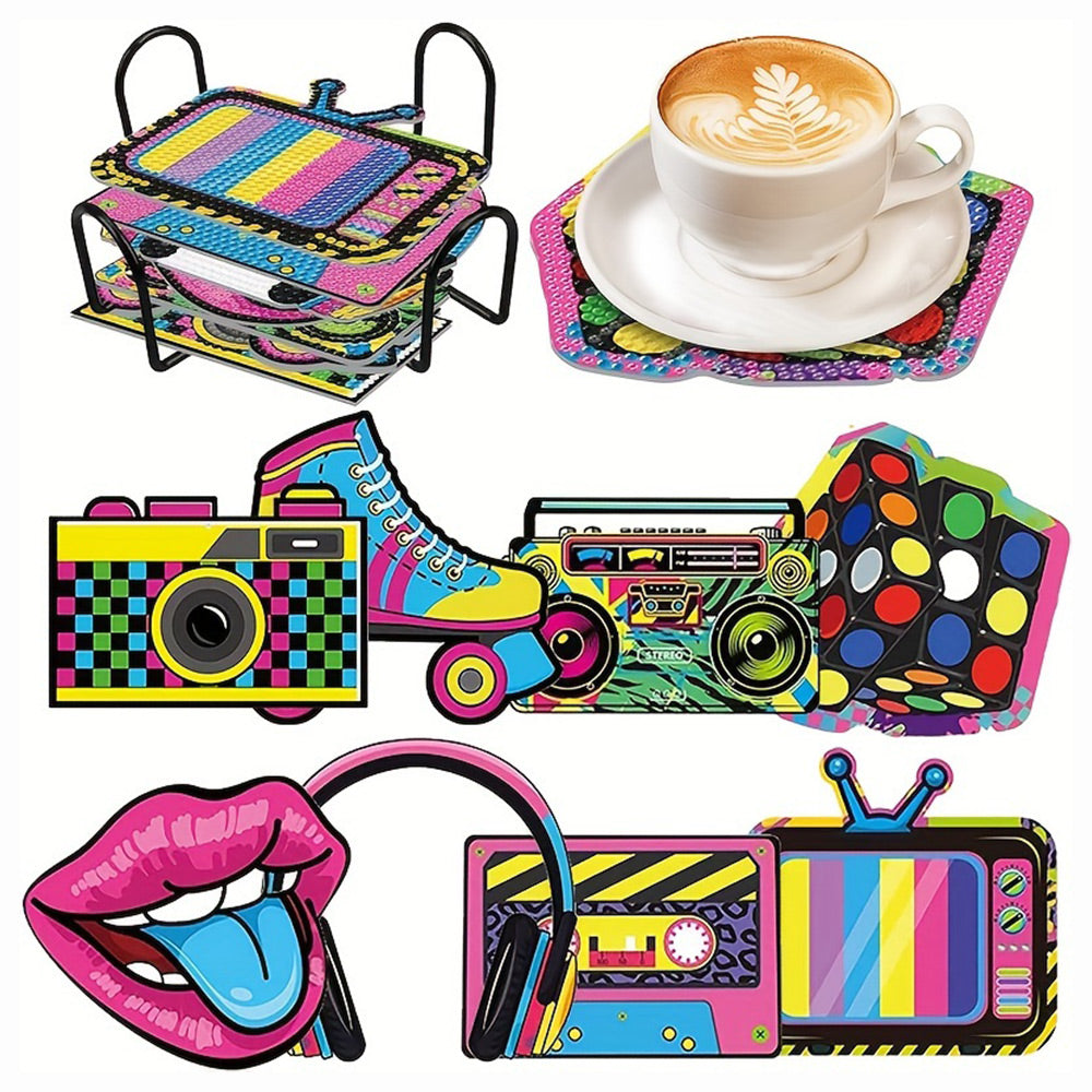 8Stück Musik Kopfhörer Pop Art Diamond Painting Untersetzer