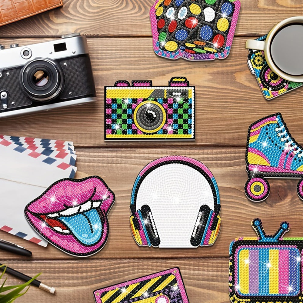 8Stück Musik Kopfhörer Pop Art Diamond Painting Untersetzer