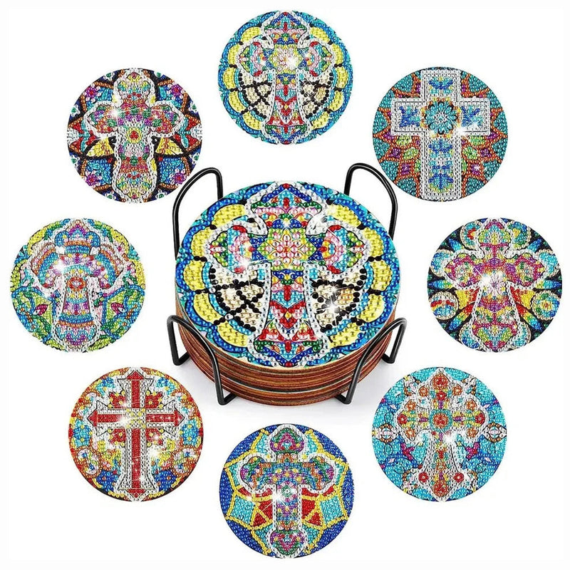 Mandala und Kreuz Diamond Painting Untersetzer 8Pcs