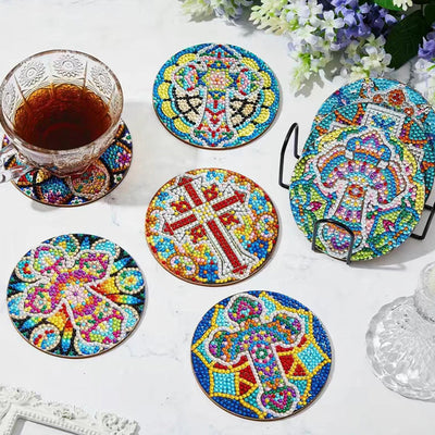 Mandala und Kreuz Diamond Painting Untersetzer 8Pcs