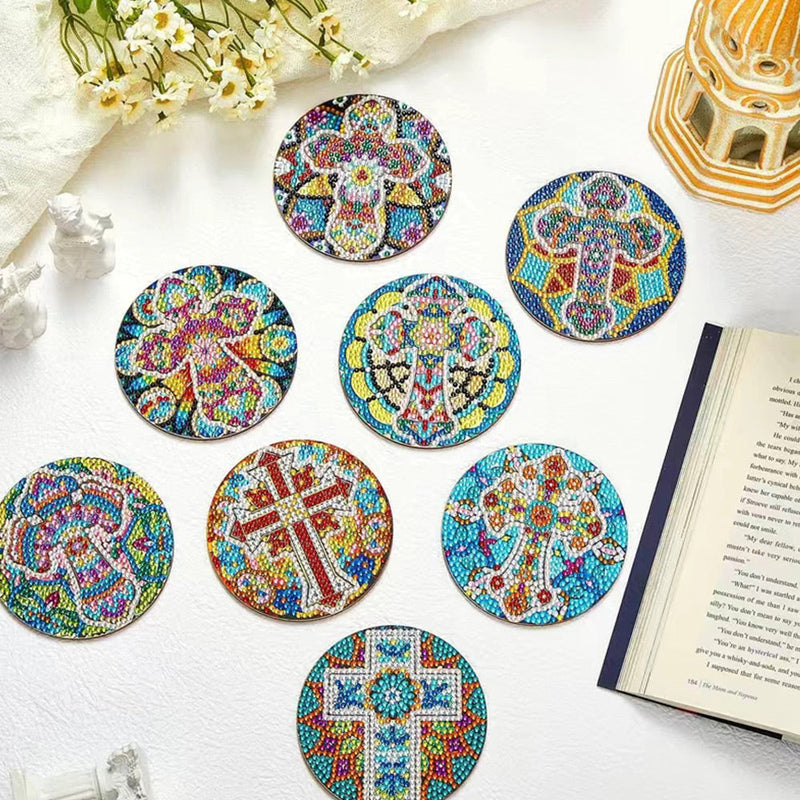 Mandala und Kreuz Diamond Painting Untersetzer 8Pcs