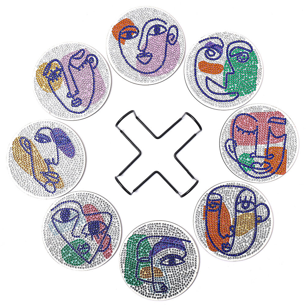 8Stück Abstraktes Gesicht der Frau Diamond Painting Untersetzer