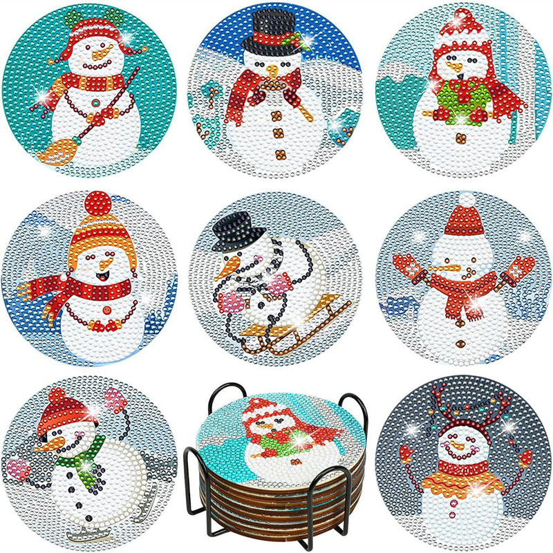 Weihnachten Schneemann Diamond Painting Untersetzer 8Pcs