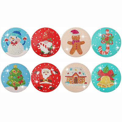 Cartoon Weihnachten Diamond Painting Untersetzer 8Pcs