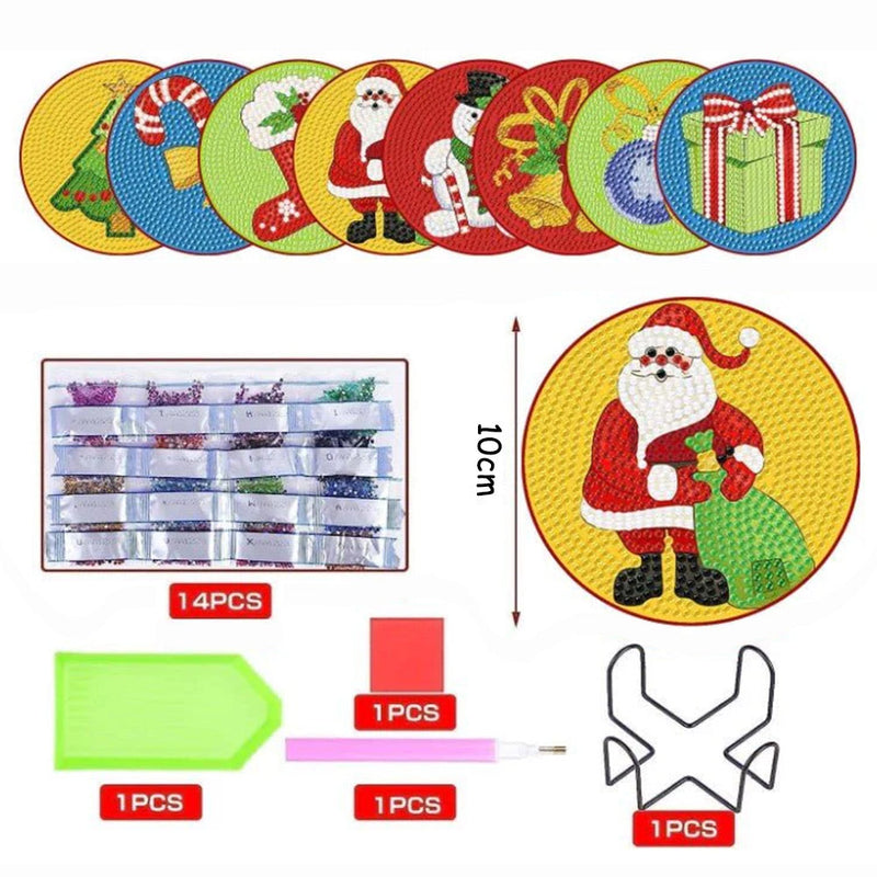 Cartoon Weihnachten Diamond Painting Untersetzer 8Pcs