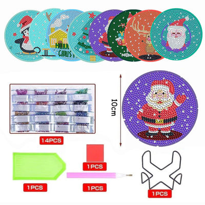 Cartoon Weihnachten Diamond Painting Untersetzer 8Pcs