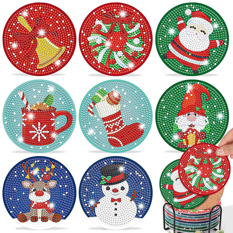 Cartoon Weihnachten Diamond Painting Untersetzer 8Pcs