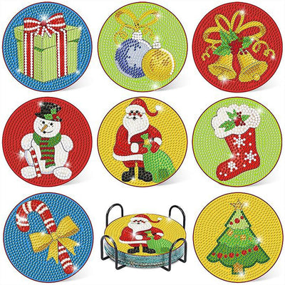 Cartoon Weihnachten Diamond Painting Untersetzer 8Pcs