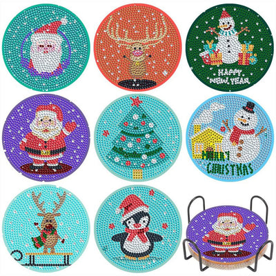 Cartoon Weihnachten Diamond Painting Untersetzer 8Pcs