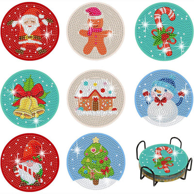 Cartoon Weihnachten Diamond Painting Untersetzer 8Pcs