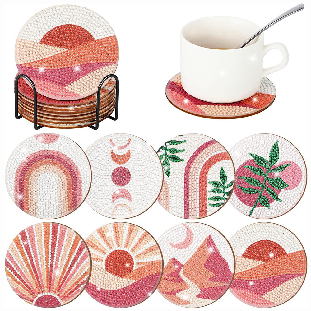 8Stück Landschaft und Laub Diamond Painting Untersetzer